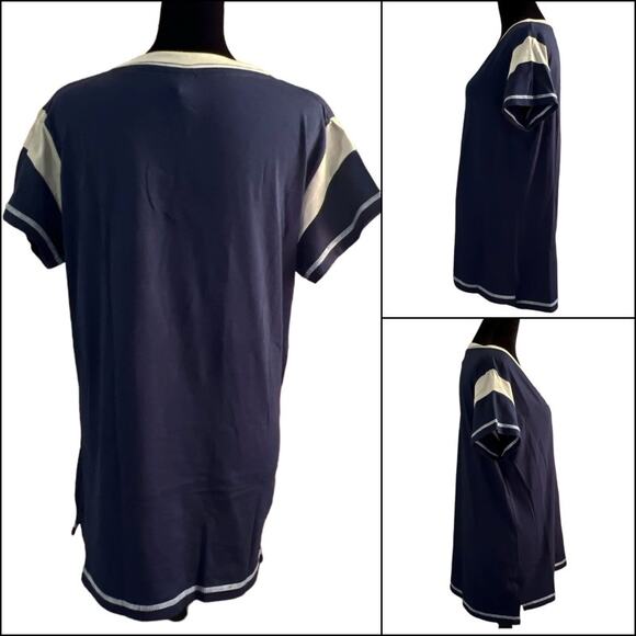 LAT Ladies Game Day Lace-Up Short Sleeve Tee Shirt Sze Large Blue Titanium White - Picture 2 of 11